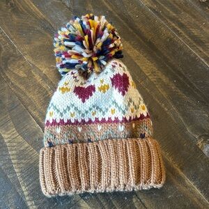 ALTAR’D state Heart Pattern beanie rich burgundy navy & brown color w pompon